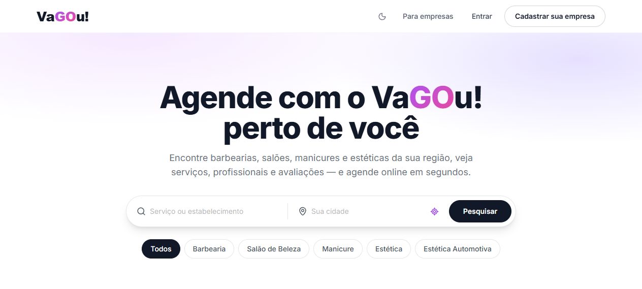 Página inicial do VaGOu!, busca de estabelecimentos por geolocalização